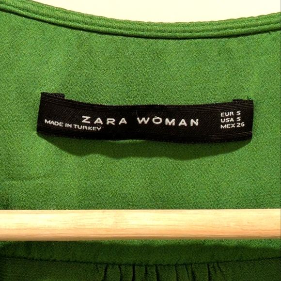 $5 Item! Zara Woman S Green Viscose Wrap Blouse with Draped Sleeves - Picture 5 of 6